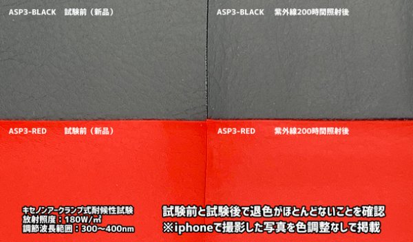 試験前と試験後で退色がほとんどないことを確認